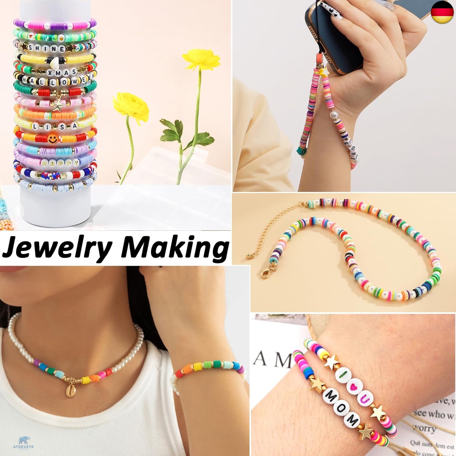 BaiDekun Glasperlen Set 1105 Teile - 6mm Perlen In 34 Farben Für Schmuck