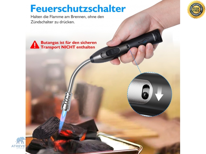 YZLighter Stabfeuerzeug Gas Nachfüllbar Kaminfeuerzeug Jetflamme Feuerzeug Lang