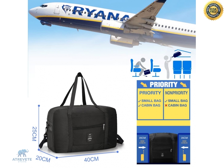 Sac Cabine Ryanair 40x20x25cm - SPAHER Sac De Voyage Pliable 20L | Bagage à Main Approuvé | Nylon Imperméable